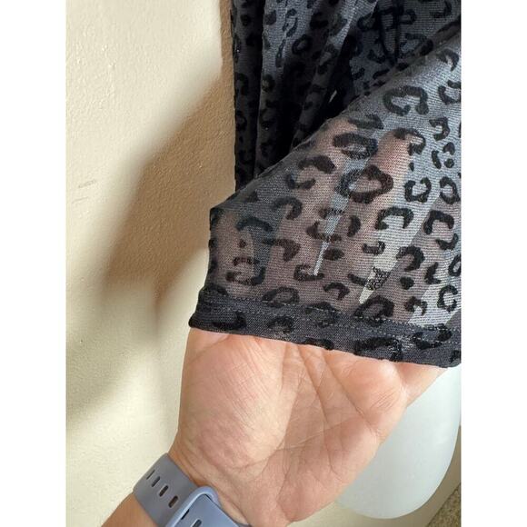 Y2K 90s Sheer Long Sleeve Velvet Burnout Stretch Womens Top Leopard Black medium - Picture 5 of 5